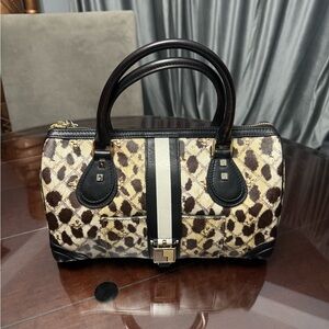 Leopard Print Handbag with Black Accents